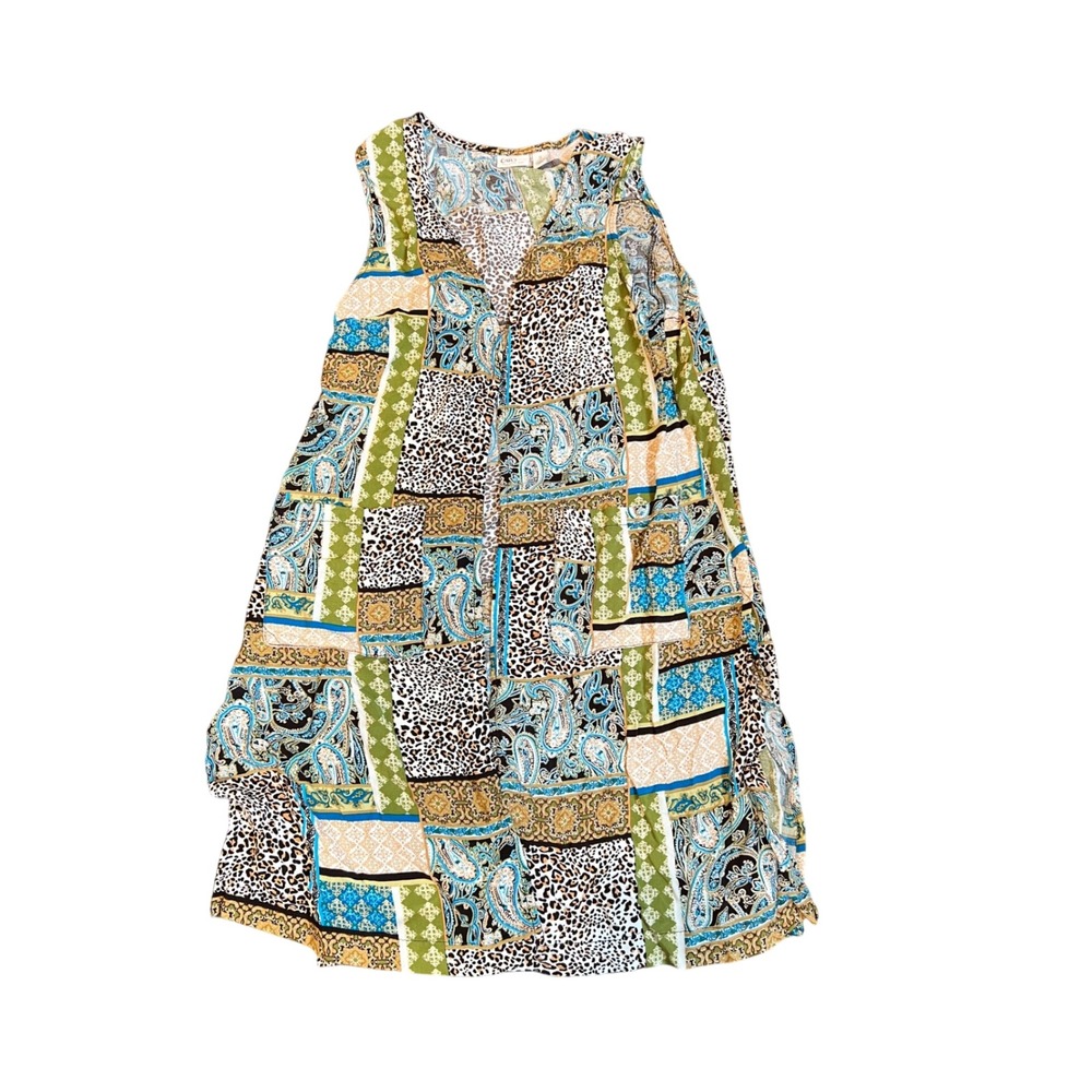 Cato Womens Small Sleeveless Mixed Patchwork Paisley Leopard Rayon Top Green